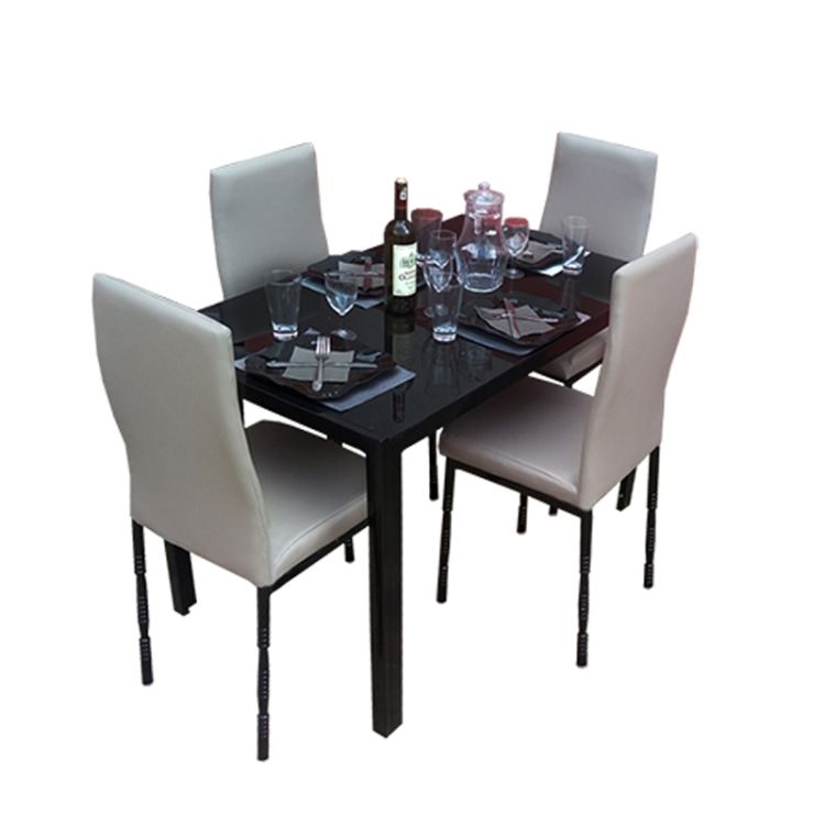 salle a manger solide-  4 places - Table démontable en verre -Gris