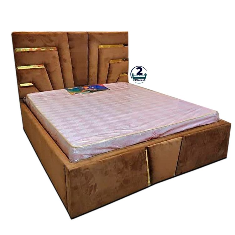 Lit Complet + Matelas Orthopédique Brodé -  2places - Marron au meilleur prix chez Glotelho