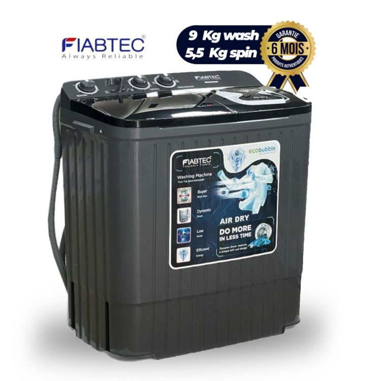FIABTEC Washing Machine - Semi-Automatic with Double Tub - 9 kg Wash / 5.5 kg Spin at Cameroon price.