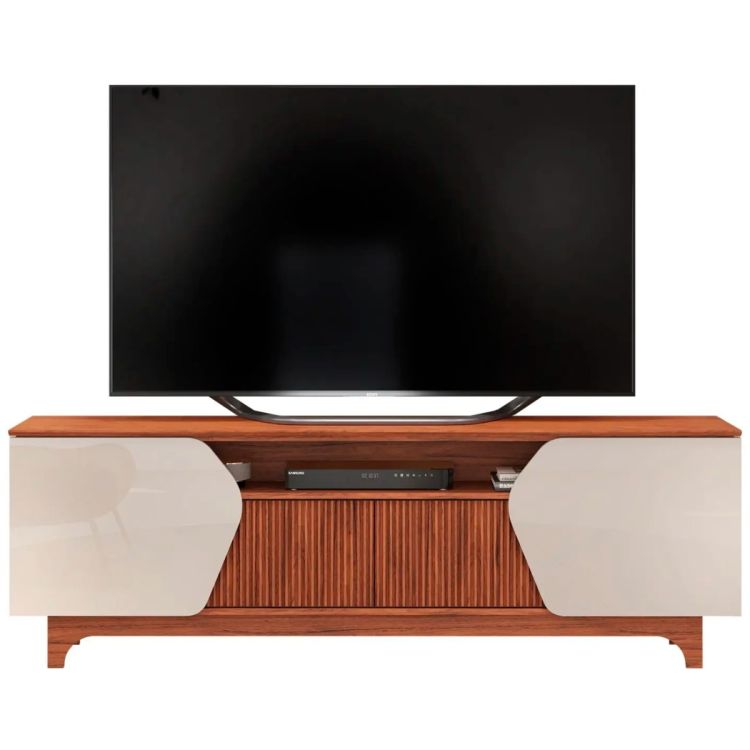 Meuble TV - HELO - 36243227 - TV 75 Pouces - 2 Portes - 2 Étagères - MDF/MDP - 183cm - Marron/Blanc Cassé