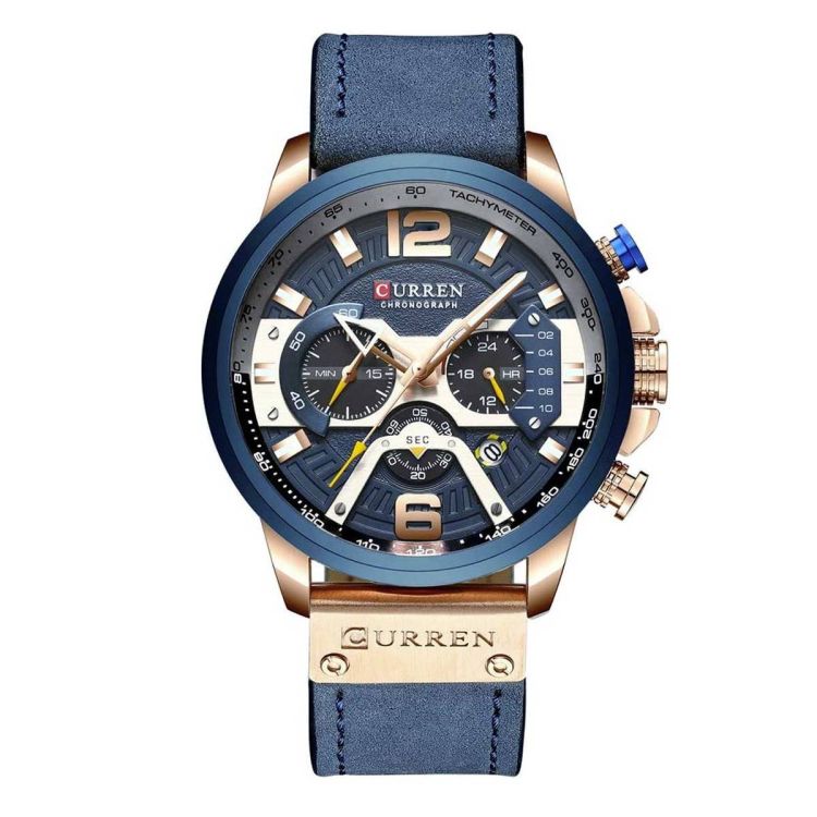 CURREN Waterproof stainless steel watch for men - Gold Blue - (Price in fcfa) | Glotelho Cameroon