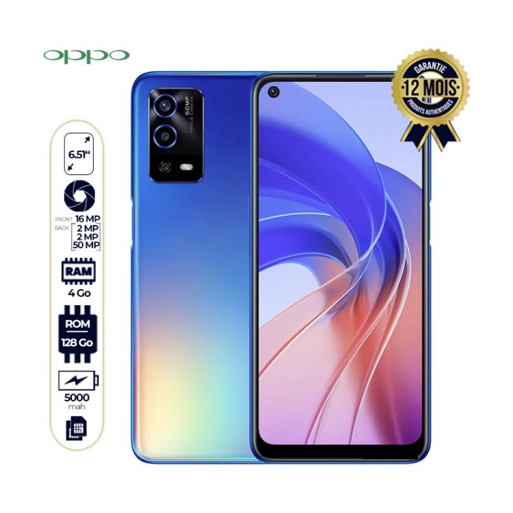 Oppo A55 prix Cameroun - 128Go/4Go RAM - 50MP/16MP - 5000 mAh - 6.51 pouces | Glotelho 