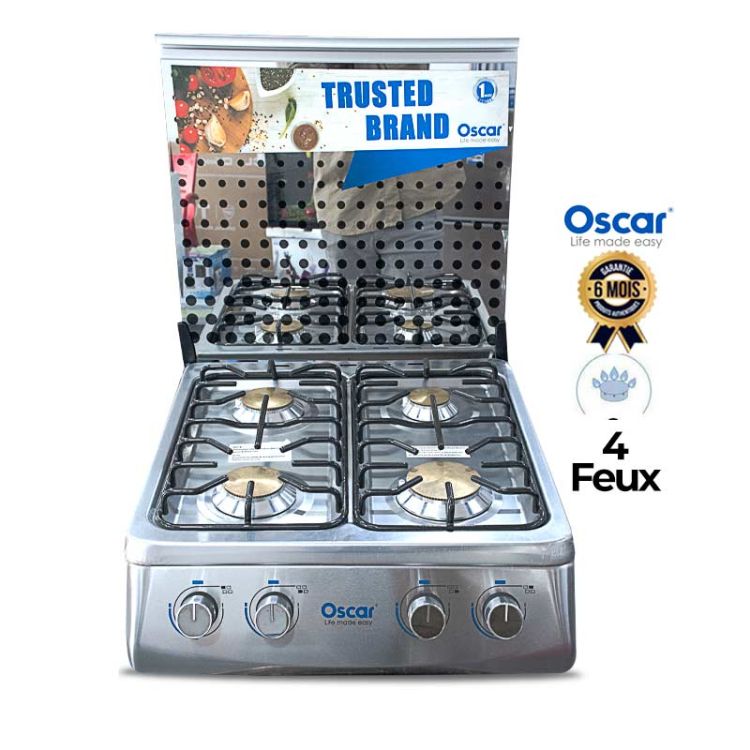 Oscar automatic gas hob - 4 burners - Stainless steel - with lid, available at Glotelho
