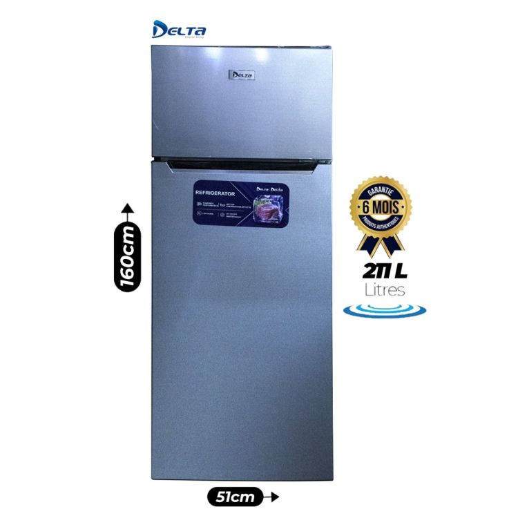 Réfrigérateur Combiné DELTA 211 Litres, A+, Gris, garantie 6 mois en vente sur Glotelho.