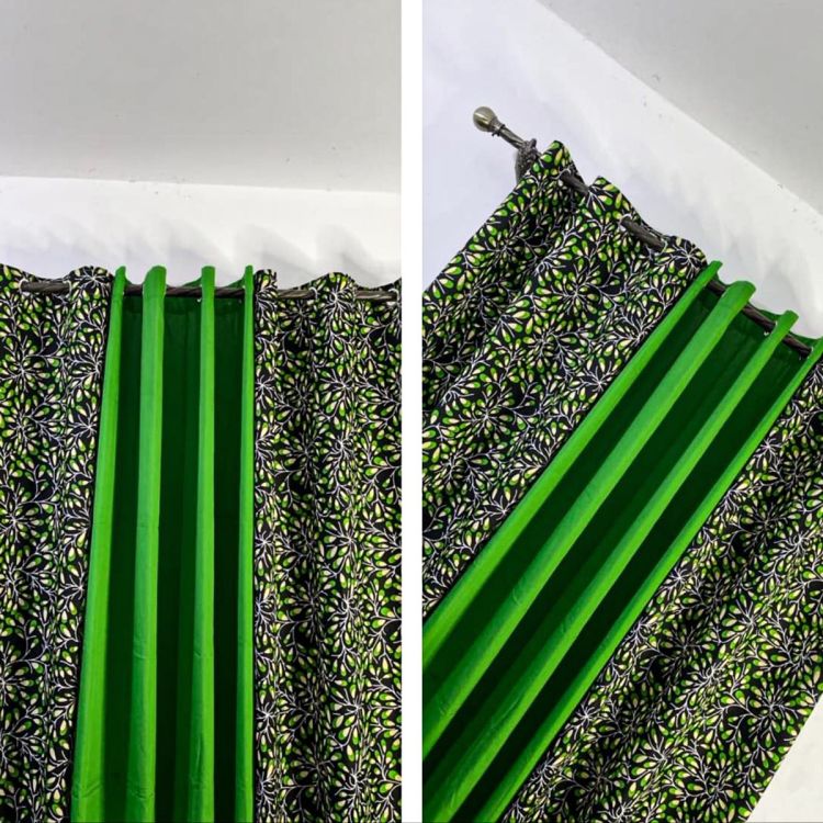 Lot De 2 Rideaux Africain Occultant (Lourd) & Voilage Transparent - Vert Fleuri | Glotelho Cameroun