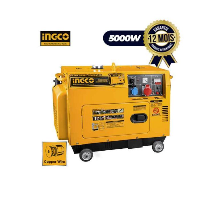Groupe électrogène Diesel INGCO GSE50003 - Silencieux - 5000W - 12 Mois - (777000) | Glotelho Cameroun