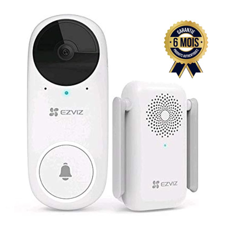 Sonnette vidéo sans fil - Ezviz DB2C -  Vision nocturne FHD - Avec carillon rechargeable - Conversation bidirectionnelle - Détection humaine - 6 Mois