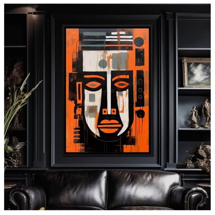 Tableau décoratif - POFAL - Masque tribal - Toile ultra HD - Cadre en bois 3 cm - Anti-UV, Anti-humidité, Pose facile