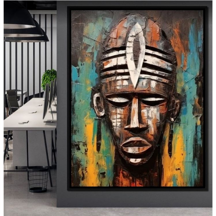 Tableau décoratif - POFAL - Masque tribal 18 - Toile ultra HD - Cadre en bois 3 cm - Anti-UV, Anti-humidité, Pose facile