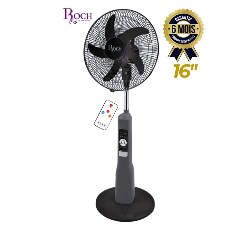 Ventilateur Réchargeable - ROCH - RSF-926R-B - 16''- Noir - 6 mois | Glotelho Cameroun