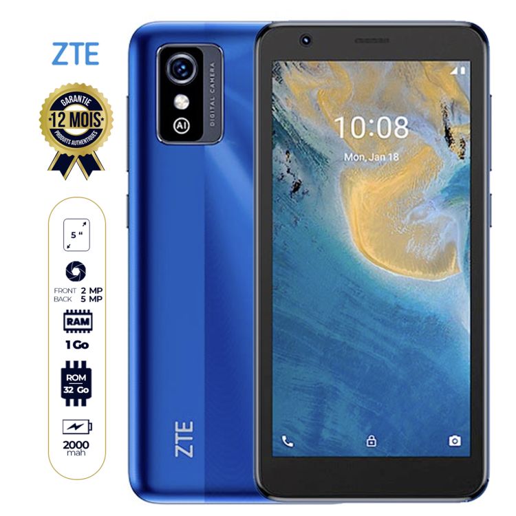 ZTE BLADE L9 - 5 - 32Go/1Go - 5MP/2MP - DUAL nano sim - 2000mAh - 12 mois| Glotelho Cameroun