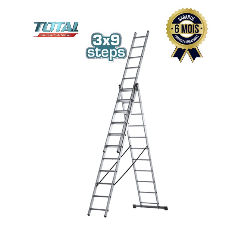 Échelle à 3 sections TOTAL THLAD03391 - Aluminium - Max. Charge 150 kg - 6 Mois