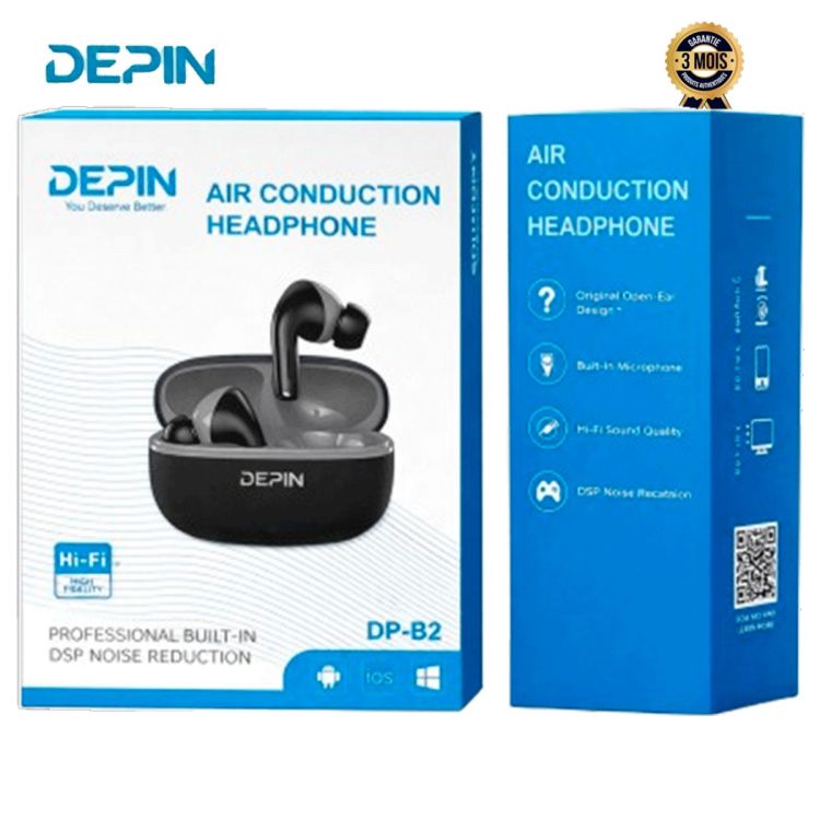 Écouteur sans fil DEPIN - DP-B2 - Bluetooth - Autonomie 15h - Port de charge USB-C - Noir