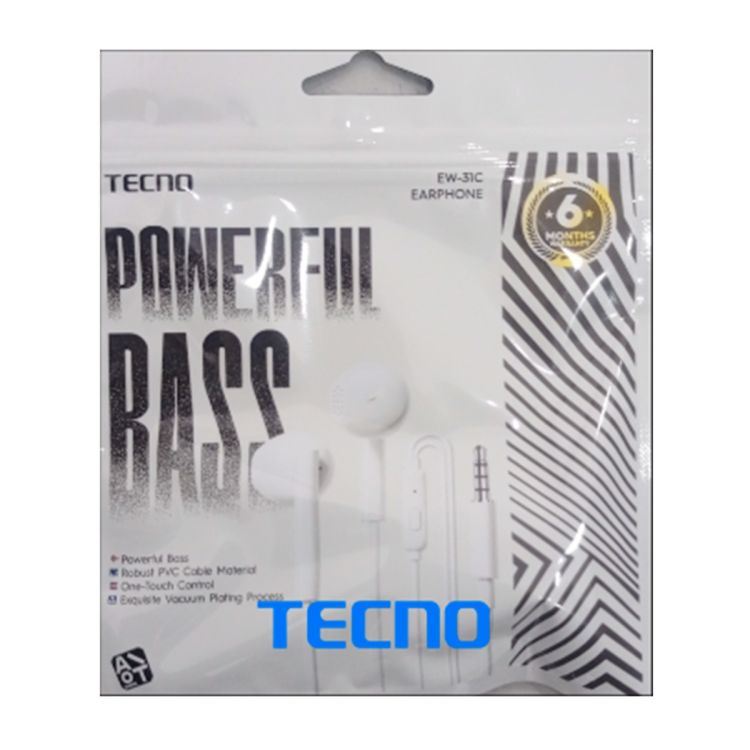 Écouteurs filaires Tecno EW-31C - Embout Jack - Blanc