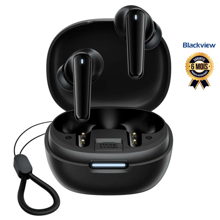 Écouteurs sans fil Blackview AirBuds 17 - Bluetooth 6.0 (Portée sans fil 10 m) - Double Réduction de Bruit (ANC & ENC) - Autonomie 30H - Étanche IPX4 - Boîtier avec Support Téléphone Intégré - Idéal Appels et Vidéos Mains-Libres - Garantie 6 Mois