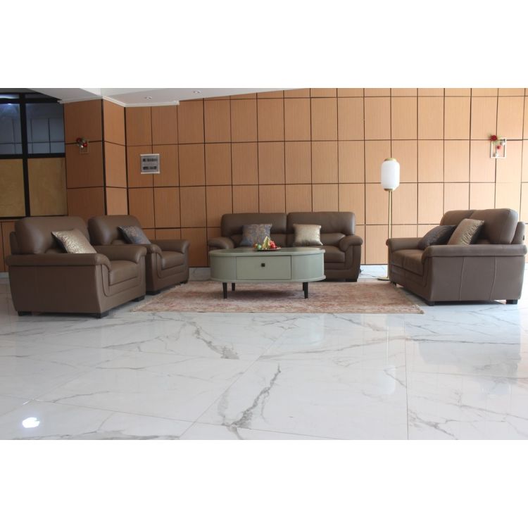 Salon -  Novecentro - Cuir bovin top grade - 7 places - Beige/Marron Chocolat|Glotelho Cameroun