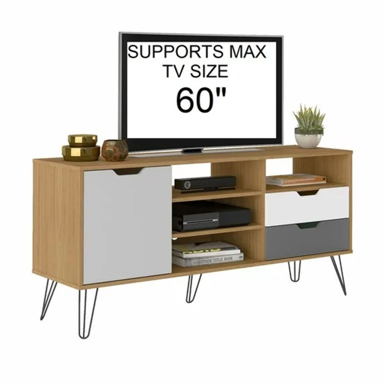 modern tv shelf with accessories