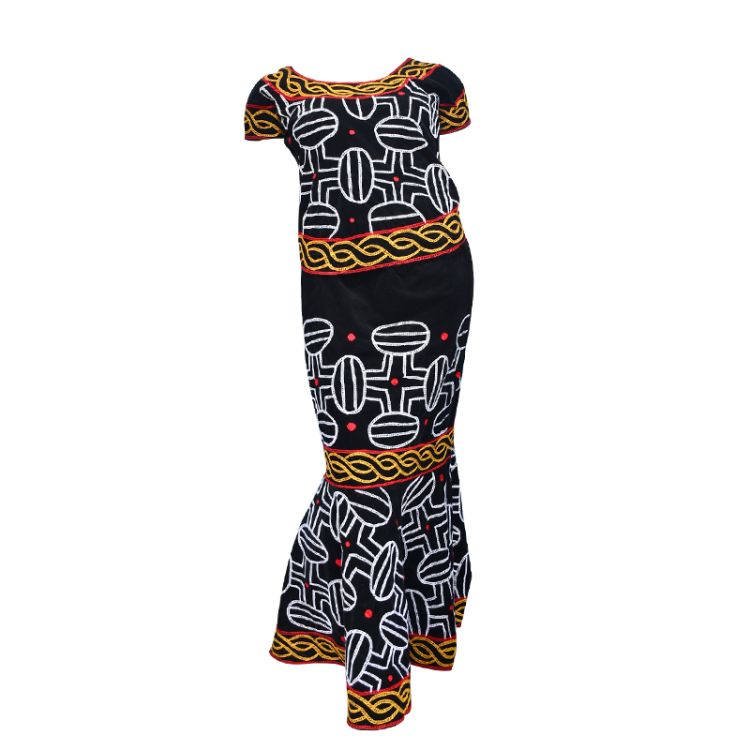 Robe longue traditionnelle à manches courtes en Thogu - XXL