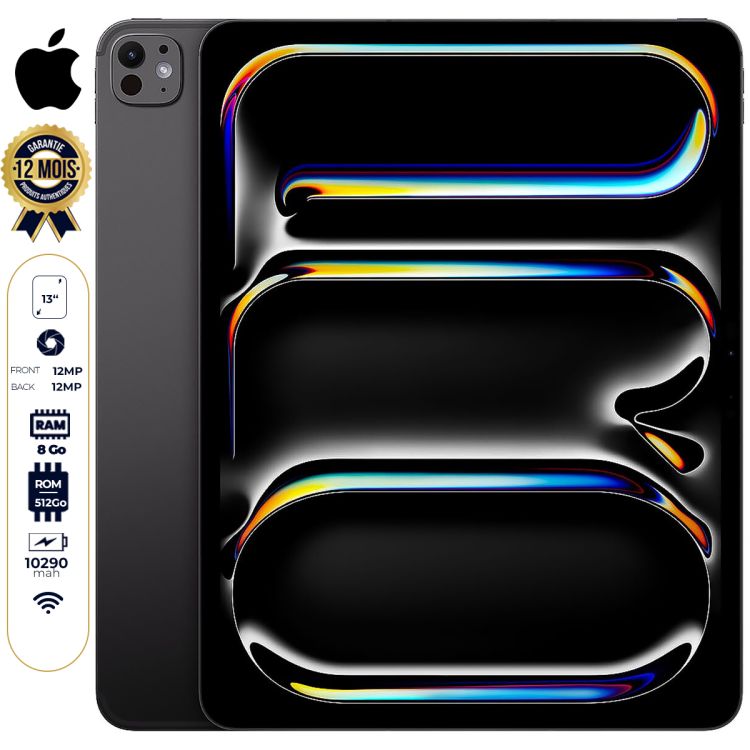 Apple iPad Pro 13'' (2024) - 512 Go - 8 Go RAM - wifi 6E - Apple M4 - 12 MP/12 MP - 10290 mAh - Garantie 12 mois