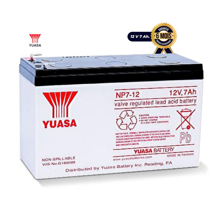 Batterie au plomb scellée - Yuasa NP7-12 - 12 V/7 Ah - Avec borne F1 - 6 Mois