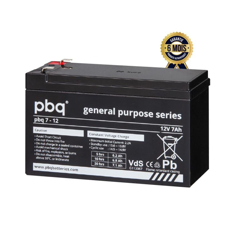 Alimentation de secours PBQ - Batterie standard - 7-12L - 12V - 7Ah - 6 Mois