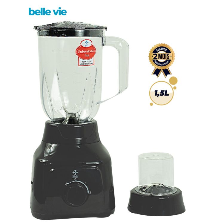 Blender - Mixeur BELLE VIE - BV-BL505 - Bol 1,75L - Bol à sec inclus - 400W - Protection anti-surchauffe - 2 Vitesses - Noir - Garantie 2 mois