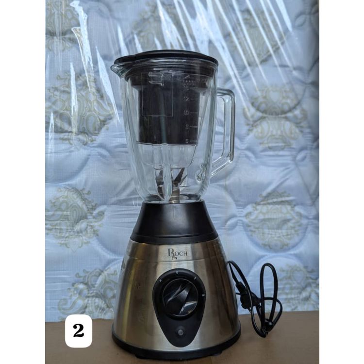 Mixeur/Blender 2en1 ROCH seconde Main RBL-114SS-C - 500W - 1,5 Litres avec Bol Sec - Bol en Verre - Argent/noir - Garantie 1 mois - Réparé sans emballage