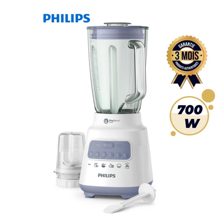 Blender Philips Série 5000 HR2222/01 – 700 W – 5 Vitesses + Pulse – Technologie ProBlend Crush – Ice Crusher – Pichet Verre 1.5 L – Accessoires Complets – Garantie 3 mois
