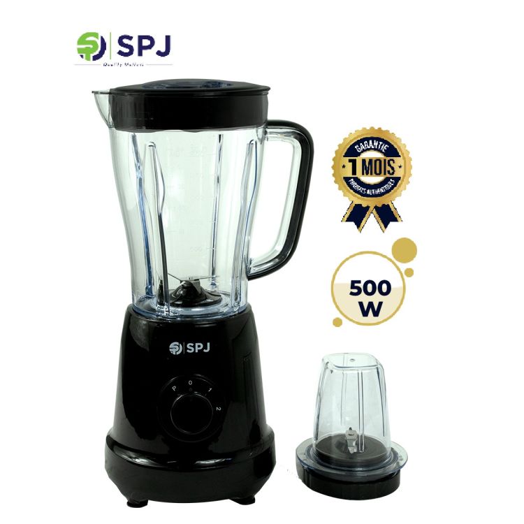 Blendeur Mixeur - SPJ - BDX-BL500W - 500W - 2 Bols (1.2L et Sec) - 2 Vitesses + Impulsion - Lames Inox - Garantie 2 mois