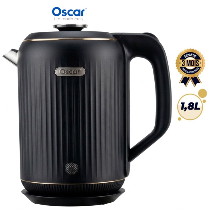 Bouilloire Électrique - OSCAR (OSC-6026A) - 1500W - Capacité 1,8L - Chauffage Rapide - Arrêt Automatique - Poignée Ergonomique - Grade Premium - Noir Nervuré - 3 mois de garantie