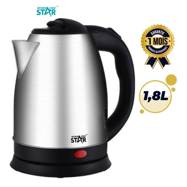 Bouilloire électrique en verre WINNING STAR 1,8L - RSH-1671 - 1500W - Protection contre l’ébullition à vide - Verre & acier inoxydable - Garantie 1 mois