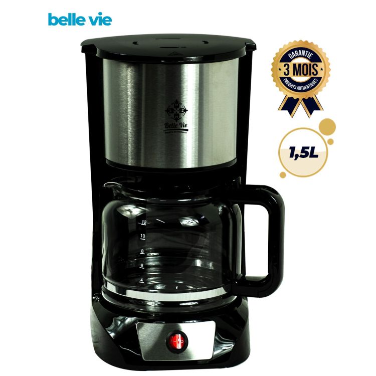 Cafetière gravitationnelle - BELLE VIE - BV-CM203 - 1,5L (12 Tasses) - 800W - Fonction Maintien au Chaud - Préparation Rapide - Garantie 3 mois