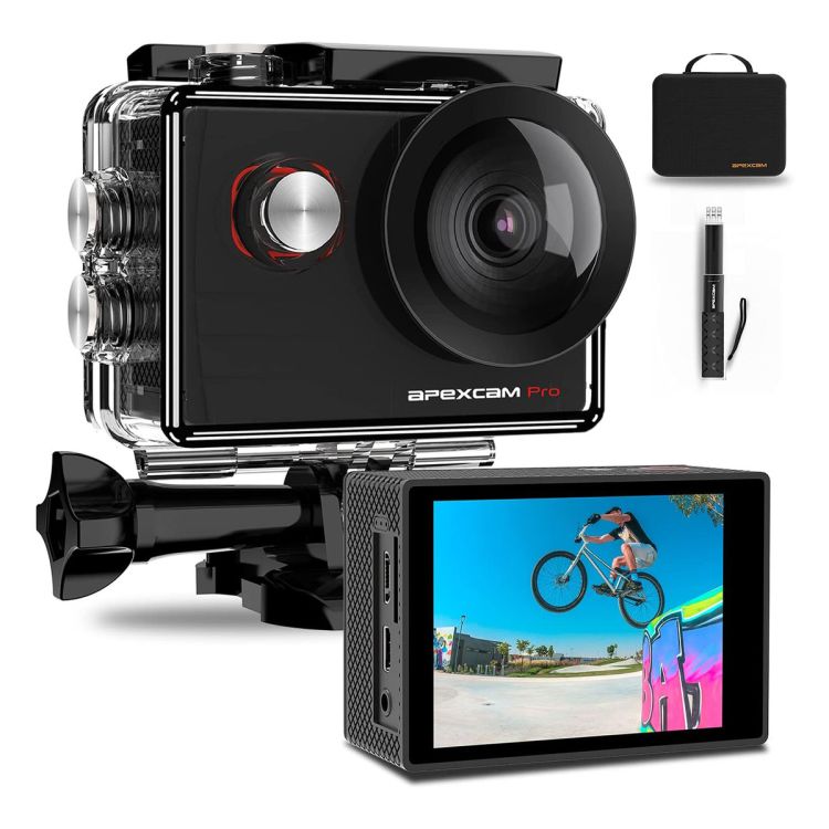Caméra d'action Wifi 4K Prix en fcfa - 20MP - Caméra d'action grand angle 170° - Etanche 40M - Avec télécommande, Selfie Stick, 2 piles rechargeables et kit d'accessoires | Glotelho Cameroun