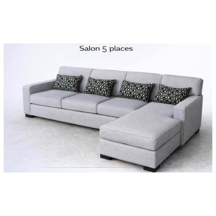 Canapé d'Angle  ABONG En Tissu - 5 Places - Mousse Orthopédique PH7 - Blanc - (Disponible en fabrication)