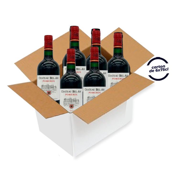 Carton de 6 bouteilles de Vin rouge - POMEROL - Château  Bel  Air - 75 CL