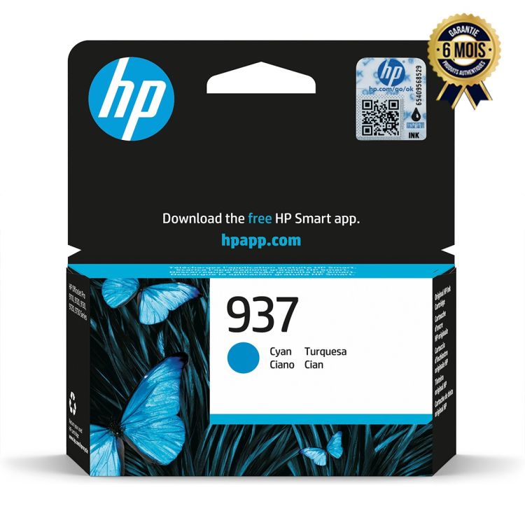Cartouche d'encre HP - 937 Cyan - Rendement 800 pages - Pour OfficeJet Pro 9110 / 9120 / 9130 / 9720 / 9730 - Garantie 6 mois
