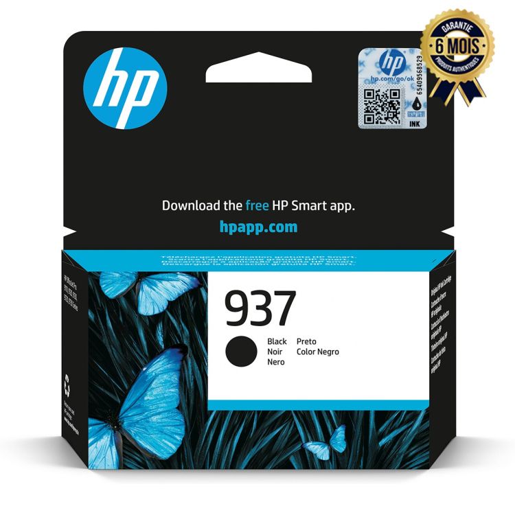 Cartouche d'encre HP - 937 Noire - Rendement 1250 pages - Originale pour OfficeJet Pro 9110 / 9120 / 9130 / 9720 / 9730 - Garantie 6 mois