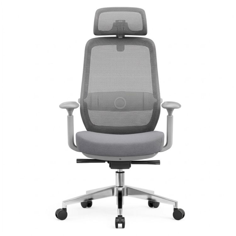 Chaise de Bureau Secrétaire Ergonomique - FD-A805S - Haut Dossier Maille - Accoudoirs & Appui-Tête Réglables - Base Chromée 