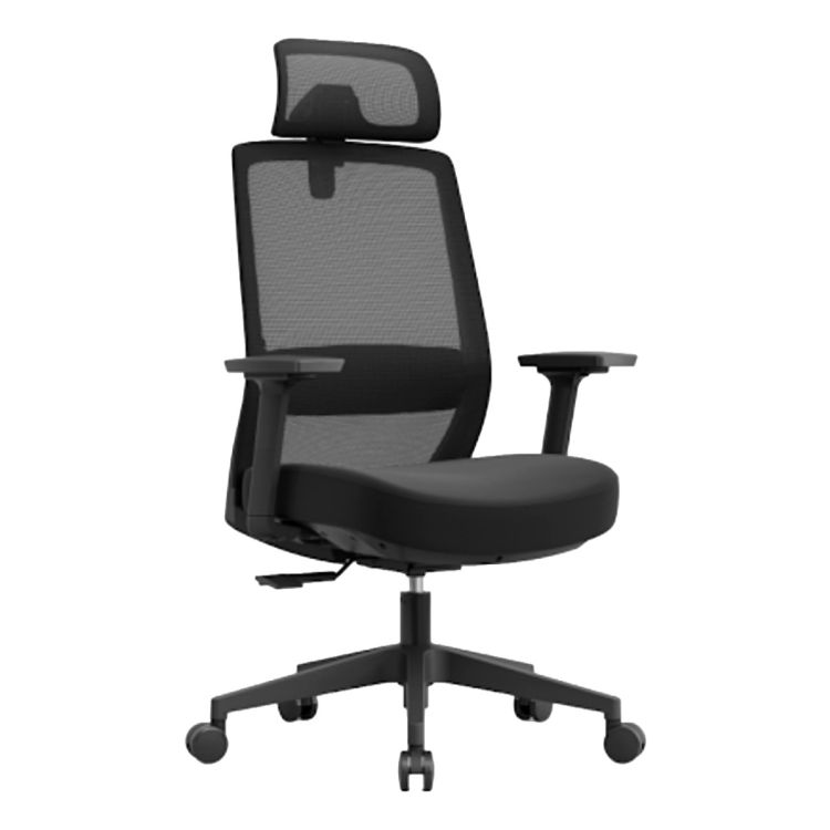 Chaise de Direction Ergonomique - FD-A620S - Dossier Haut Maille - Accoudoirs & Appui-Tête Réglables - Piètement Chromé - Noir