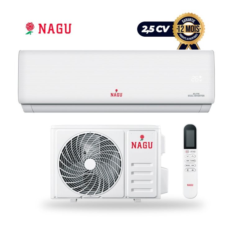 Climatiseur Split Mural NAGU 18INV - 2,5 CV (18000 BTU) -  Technologie Inverter - Surface recommandée 28 à 40 m² -  Télécommande -  Filtre Lavable - Blanc - Garantie 12 mois
