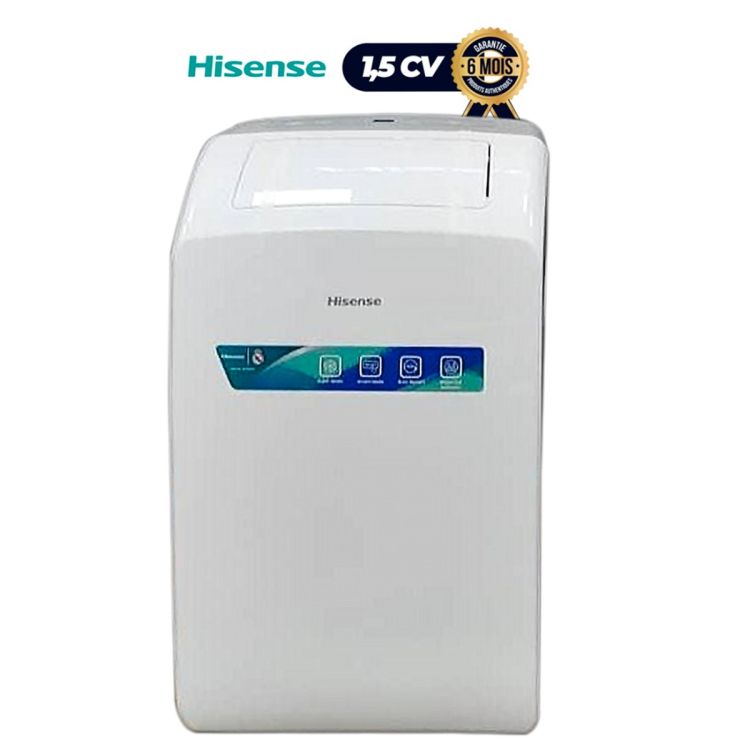 Climatiseur Portable HISENSE - 12 000 BTU (1,5 CV), blanc, garantie 6 mois, prix Cameroun.