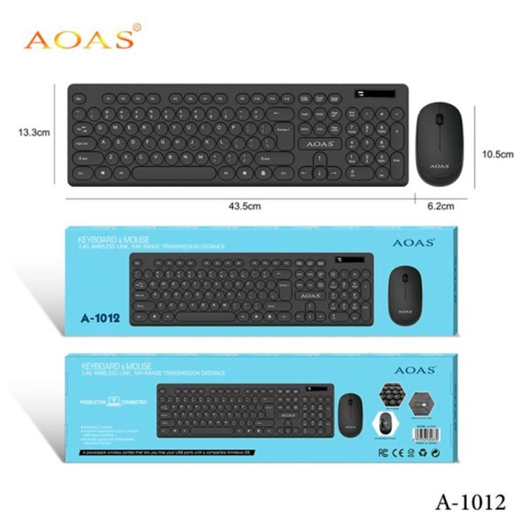 Combo clavier et souris sans fil Bluetooth AOAS A-1012 - QWERTY avec pavé numérique  ( Livré sans piles )