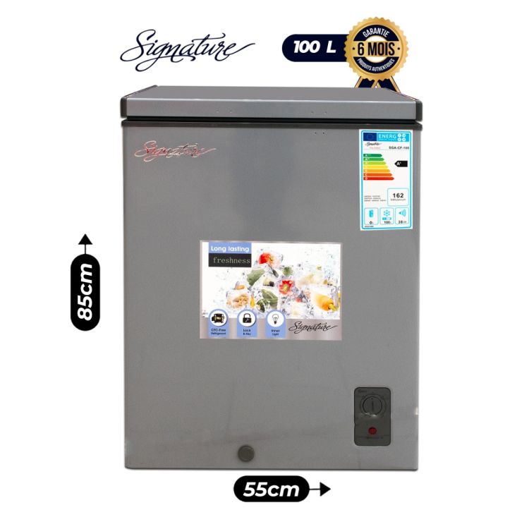 Congélateur coffre - SIGNATURE - SGA-CF100 - Capacité 100L - Classe Énergétique A+ - Froid Statique - Thermostat Réglable - Couleur Noir - Garantie 6 Mois