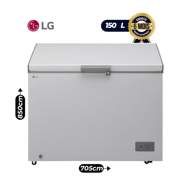 Congélateur coffre LG 150 L - GCFB145BQCF  - Fonctionnement sans stabilisateur, Froid homogène, Contrôle externe, Accès mains libres - Gris - Garantie 06 mois