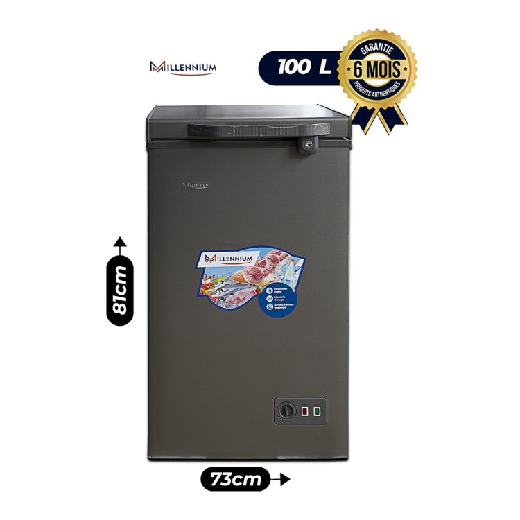 Congélateur Coffre MILLENIUM 100 Litres, Classe A+, couvercle équilibré, gris vendu sur Glotelho.cm.