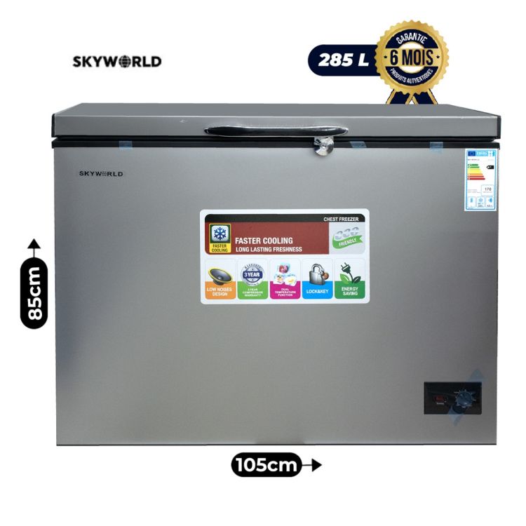 Congélateur Coffre Skyworld - BF285CF - 285 Litres - Serrure intégrée - Classe A++ - Tropicalisé Classe T - Silencieux - Garantie 06 mois