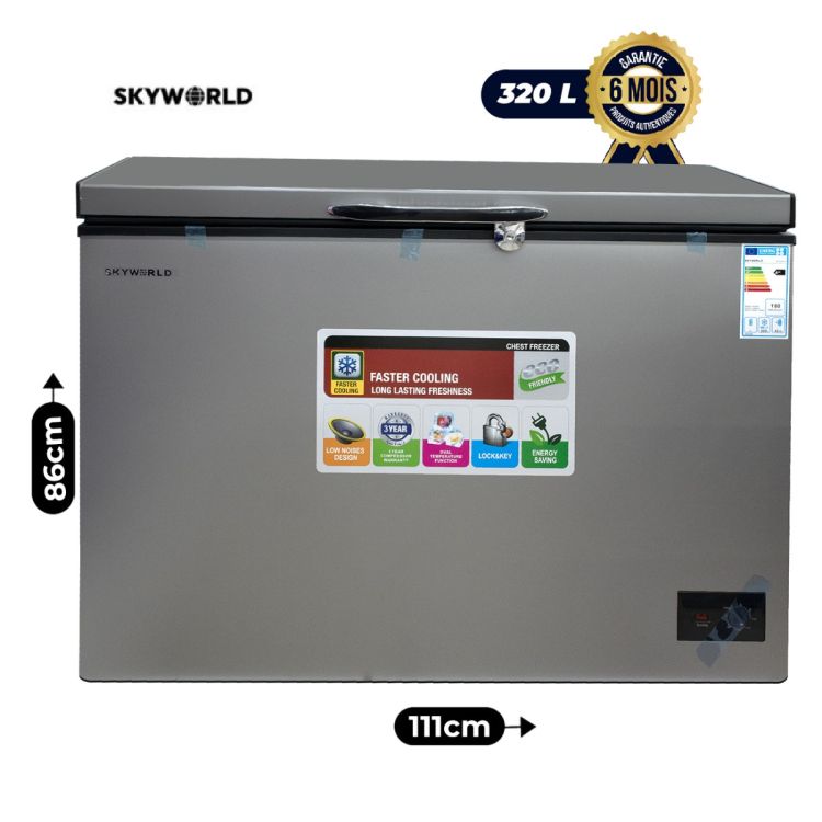 Congélateur Coffre Skyworld - BF320CF - 320 Litres - Serrure intégrée - Classe A++ - Tropicalisé Classe T - Silencieux - Garantie 06 mois