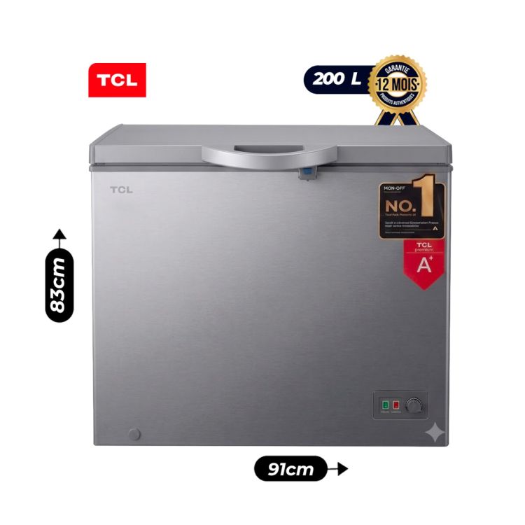 Congélateur Coffre TCL - F257CFSL - 200 Litres - Classe Climatique Tropicale T - A+ - Gaz R600a - Gris - Panier inclus - Garantie  12 Mois