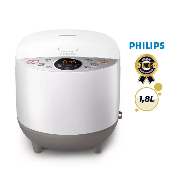 Cuiseur de riz Digital - Philips - HDR4515/55 - 790W~940W - 1,8L - blanc/gris - 03 mois  - (Prix en fcfa) | Glotelho Cameroun