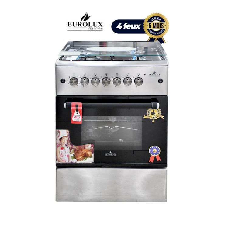 Cuisinière EUROLUX - EUR.Simple - 4 Foyers 60 * 60 + Plaque Electric INOX |Glotelho Cameroun